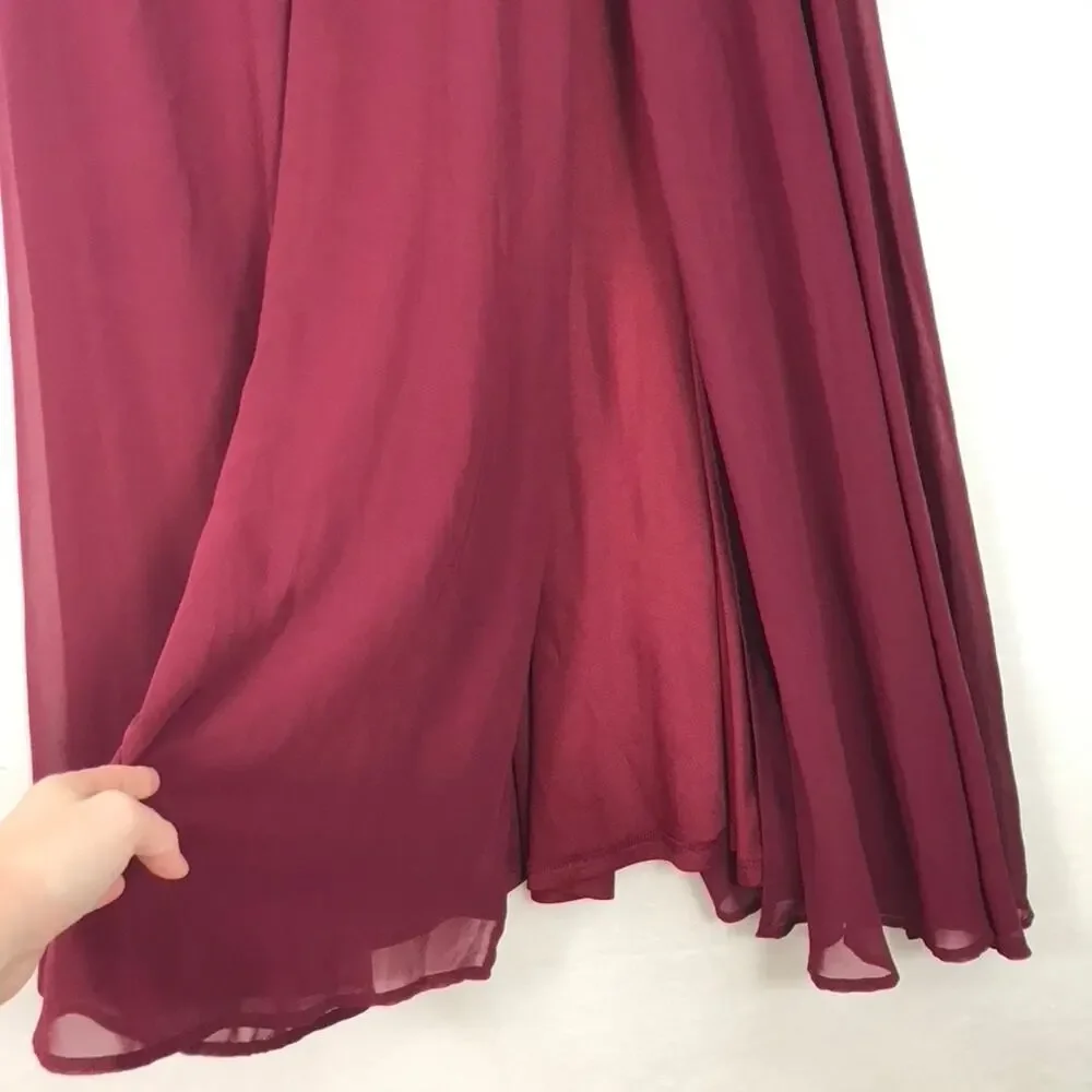 Lulus Dress Large Burgundy Adorning Glances Ruffles‎ Resort Wedding Formal READ